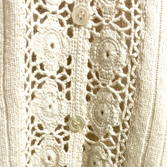 Koret Silk/Angora/Lambswool Cream Button Up Sweater with Crochet Det… - Picture 10 of 16
